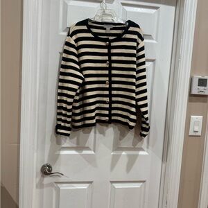 H&M Black and Cream Striped Button-Front Cardigan